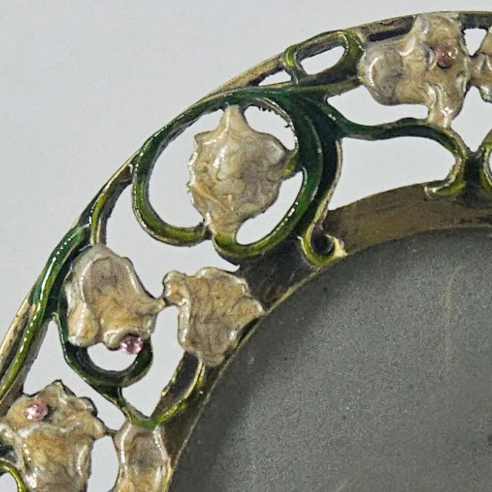 Lilly of the Valley Enamel Jeweled oval Picture Frame Genuine Crystal